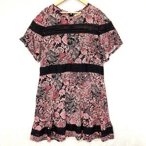 MICHAEL KORS Pink Paisley Midi Dress Size 3X Crochet Cutout Stretch Comfy Party